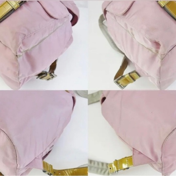 🦄 Authentic PRADA Pink Nylon and Gold Leather Backpack Bag Purse - Picture 5 of 12